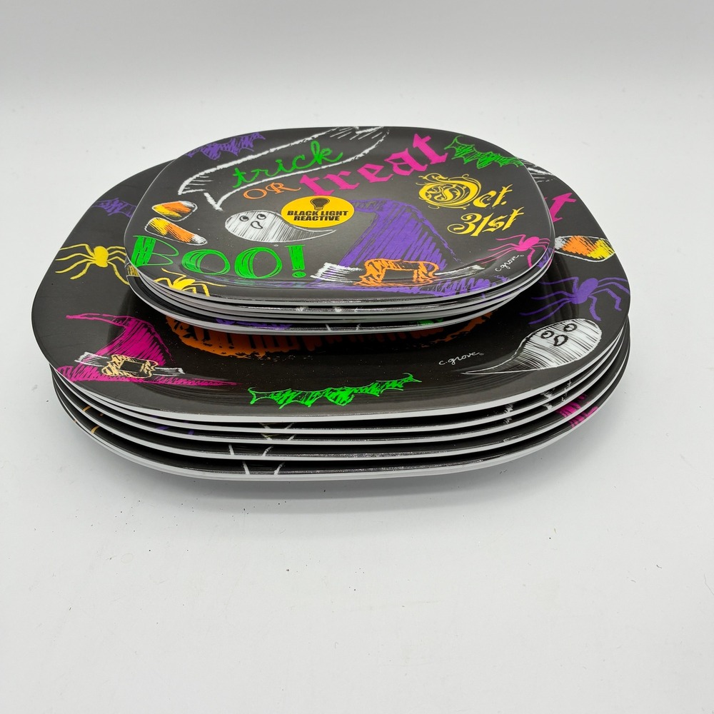 Citrus Grove Halloween Black Light Reactive 6 Dinner & 6 Dessert Plates Party‎